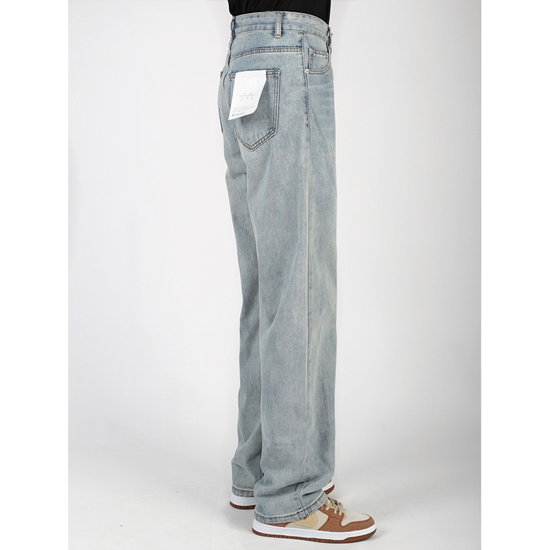 复古浅色牛仔裤男宽松直筒阔腿拖地裤韩版ins长裤