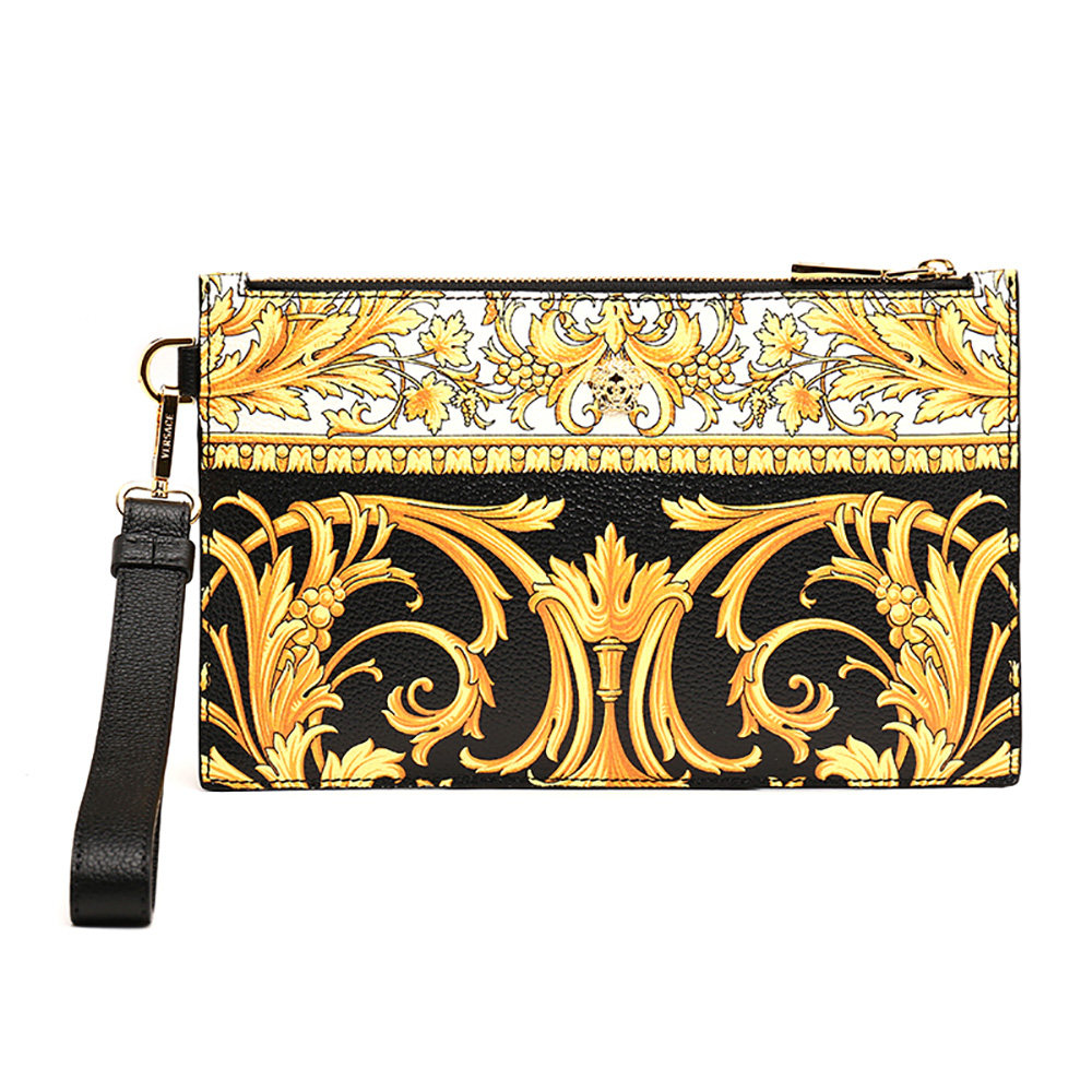 versace范思哲黑色牛皮巴洛克花纹潮流时尚男士手拿男士包袋