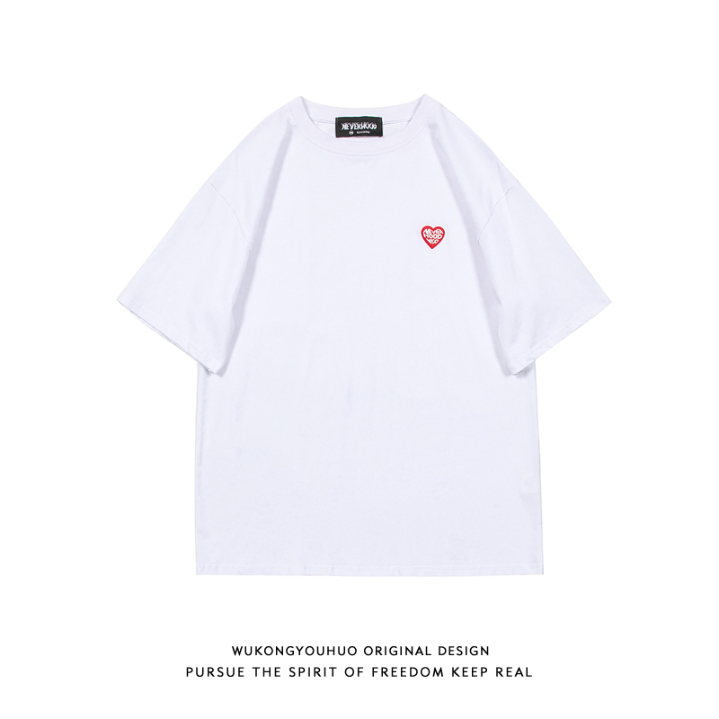 悟空有货夏季简约贴标纯色短袖T恤男潮牌宽松情侣休闲百搭半袖tee