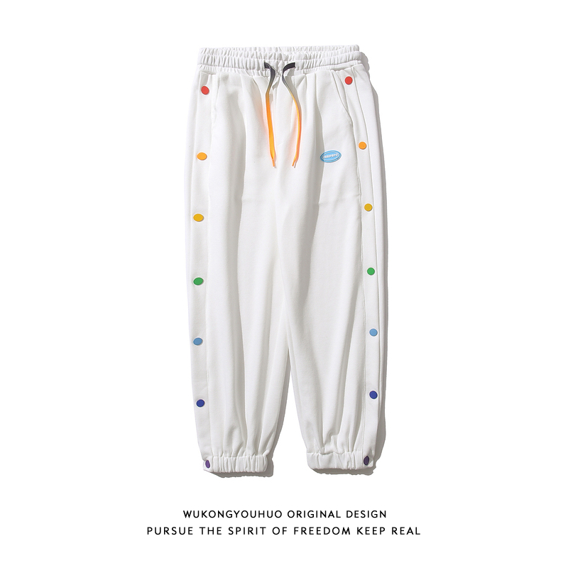 悟空有货街头嘻哈个性排扣运动卫裤男潮牌宽松阔腿休闲百搭束脚裤