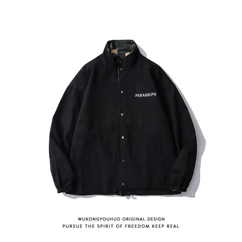 悟空有货日系复古刺绣立领夹克男潮牌街头宽松休闲百搭双面穿外套