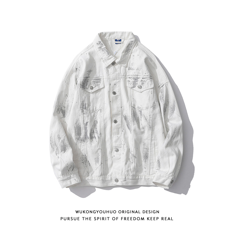 悟空有货ins超火反光泼墨工装外套男潮牌街头宽松情侣休闲夹克衫