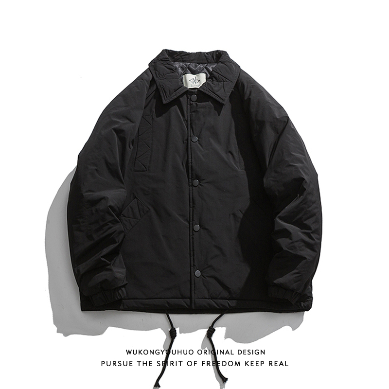 悟空有货日系复古纯色翻领工装棉衣男潮牌街头bf宽松情侣保暖外套