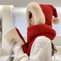 Cence Kaer winter Three sets of cute plush thickened warm surrounding neck Witch Hat Scarves & Gloves Integrated Cap