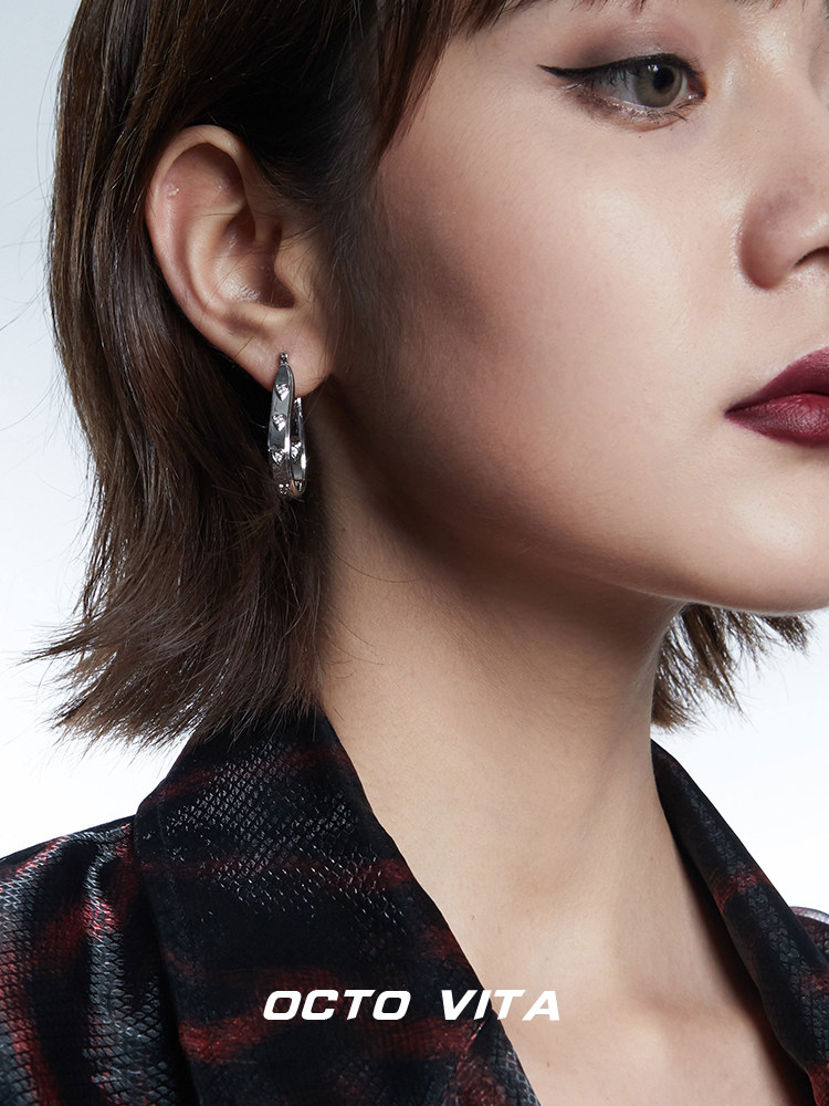 octovita2021新款潮个性简约耳钉女冷淡风爱心法式气质耳环酷