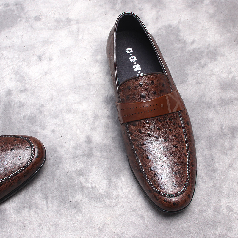 意大利鸵鸟乐福真皮男士休闲皮鞋英伦男鞋春季单鞋