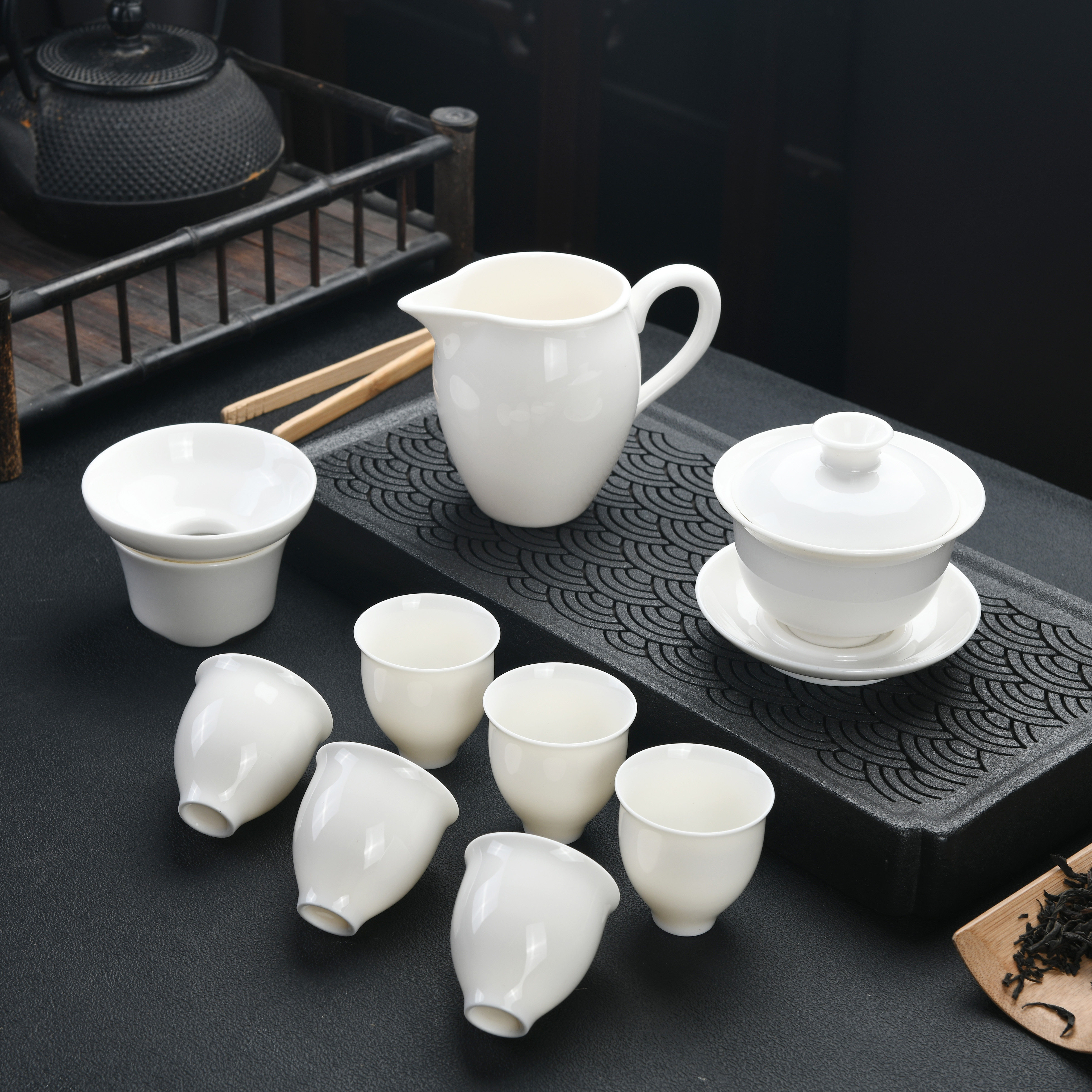 纯白logo伴手开业店铺公司定制礼品茶杯白瓷功夫茶具