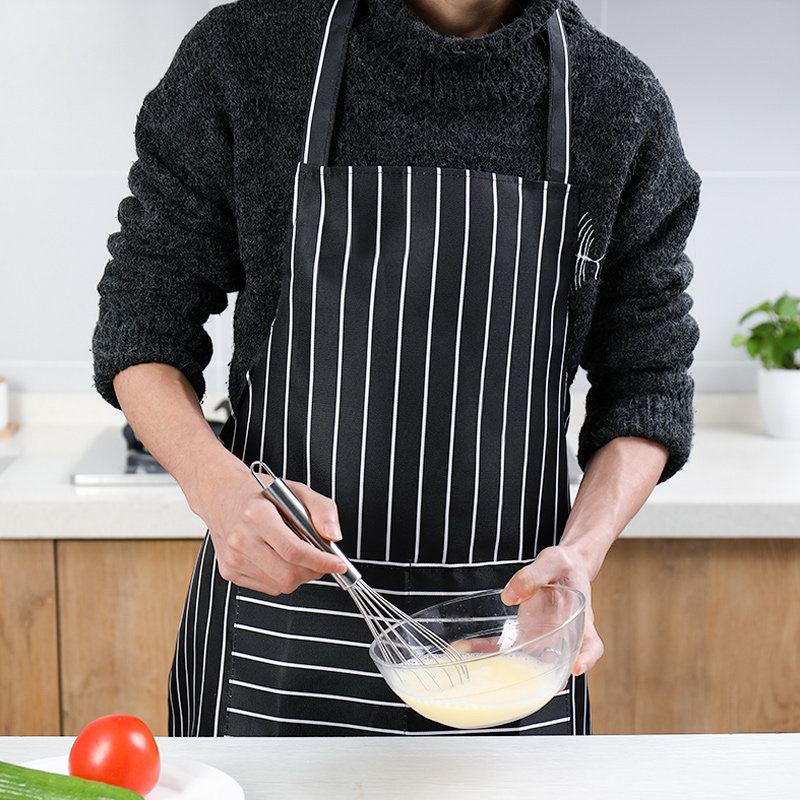 厨房围裙韩版做饭围腰家用男时尚防油条纹防污背心式成人工作罩衣