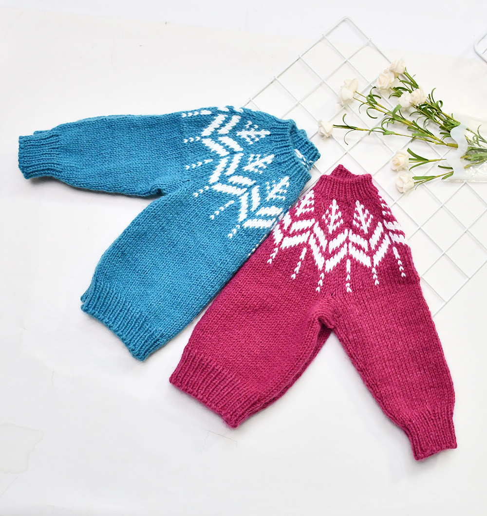 小树提花圆肩毛衣中粗毛线亲子款毛线材料包棒针编织送教程