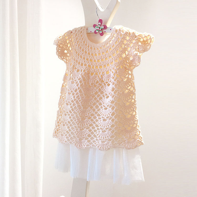 钩针明月手作甜蜜圆肩公主裙女童毛线裙手工材料包送零基础视频