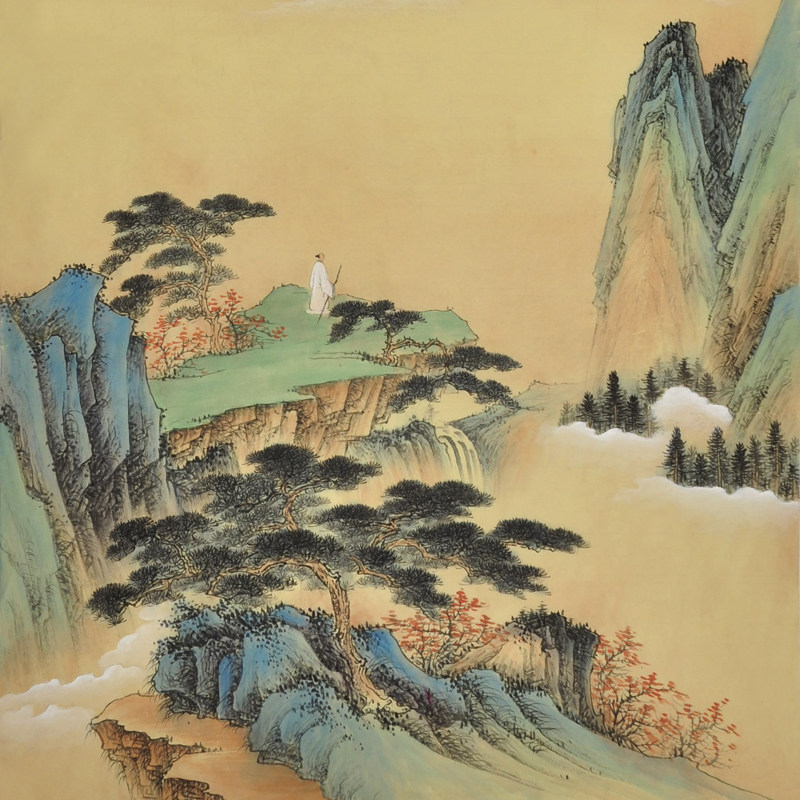 吴门禅意手绘青绿山水画国画玄关挂画新中式禅意装饰画国画