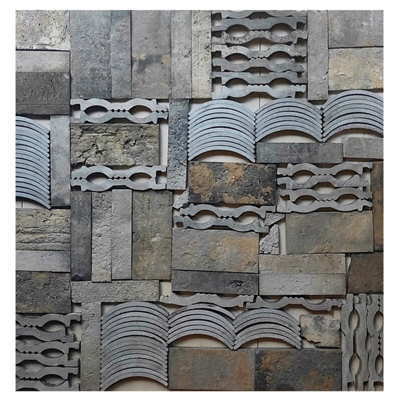 青砖仿古砖背景墙装饰文化砖拼花马赛克造型文化石3d立体艺术瓦墙