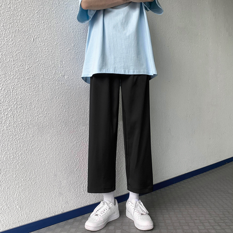 休闲裤男春秋韩版潮流百搭阔腿直筒裤潮牌ins港风长裤宽松九分裤