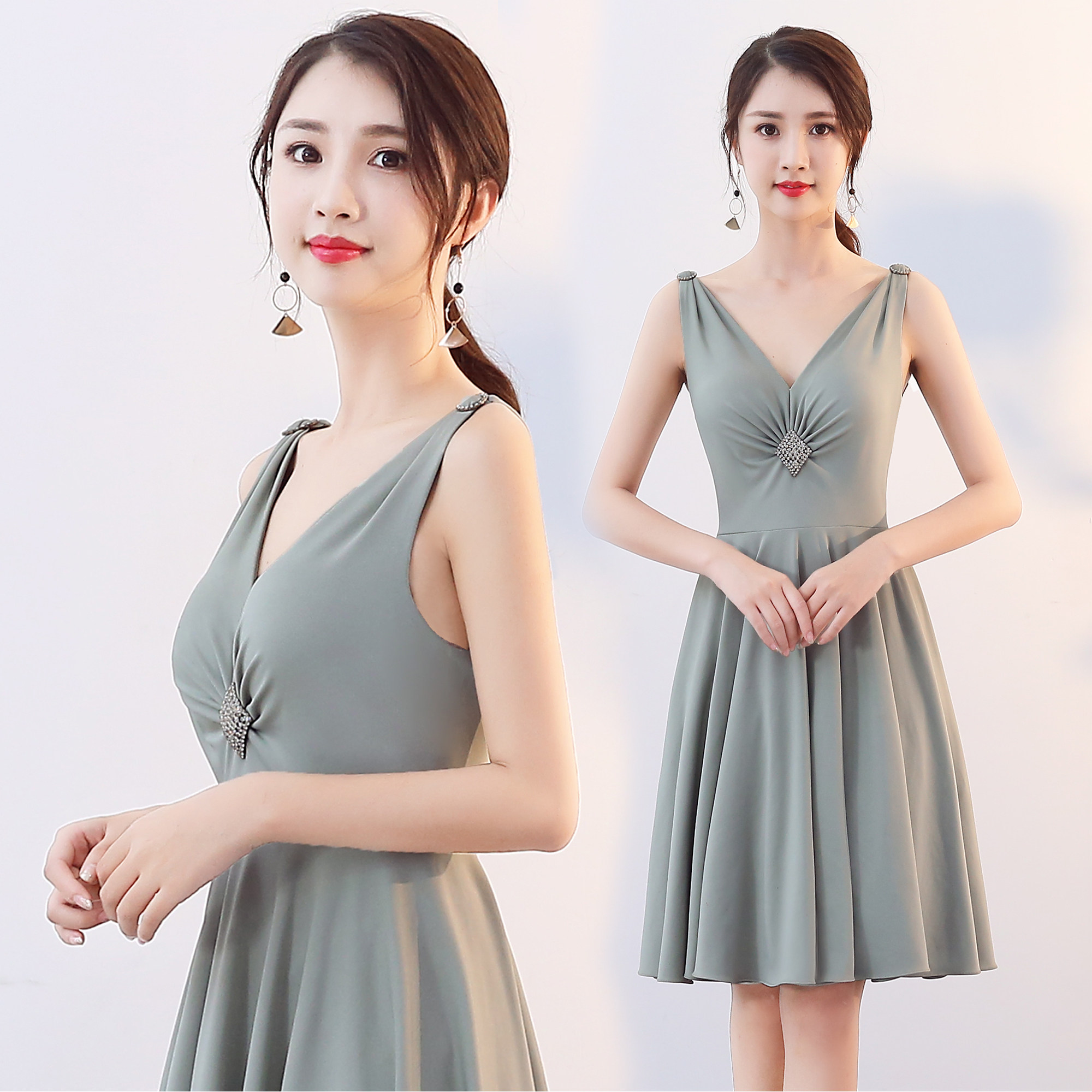 性感聚会宴会礼服女裙结婚新娘婚礼高端短裙礼服