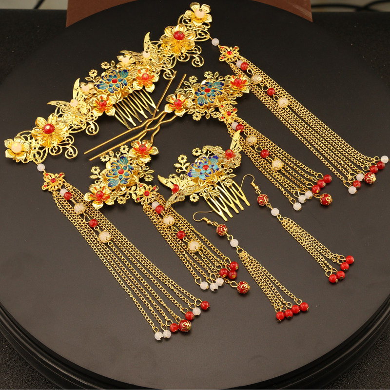 2021新款中式新娘头饰秀禾古装凤冠流苏步摇发饰