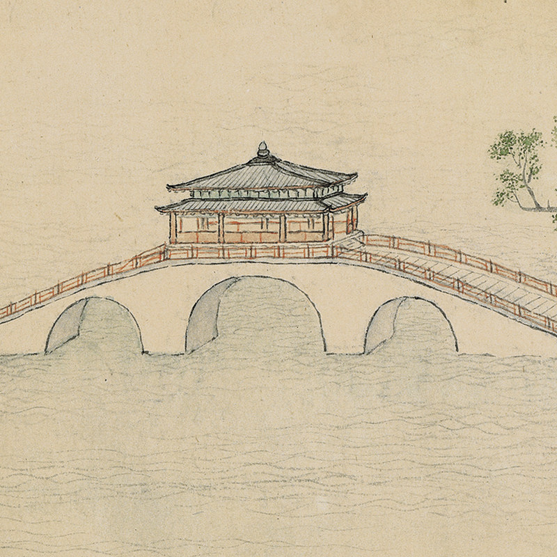 名画复制品徐扬玉带桥诗意图设色山水画国画画艺术国画