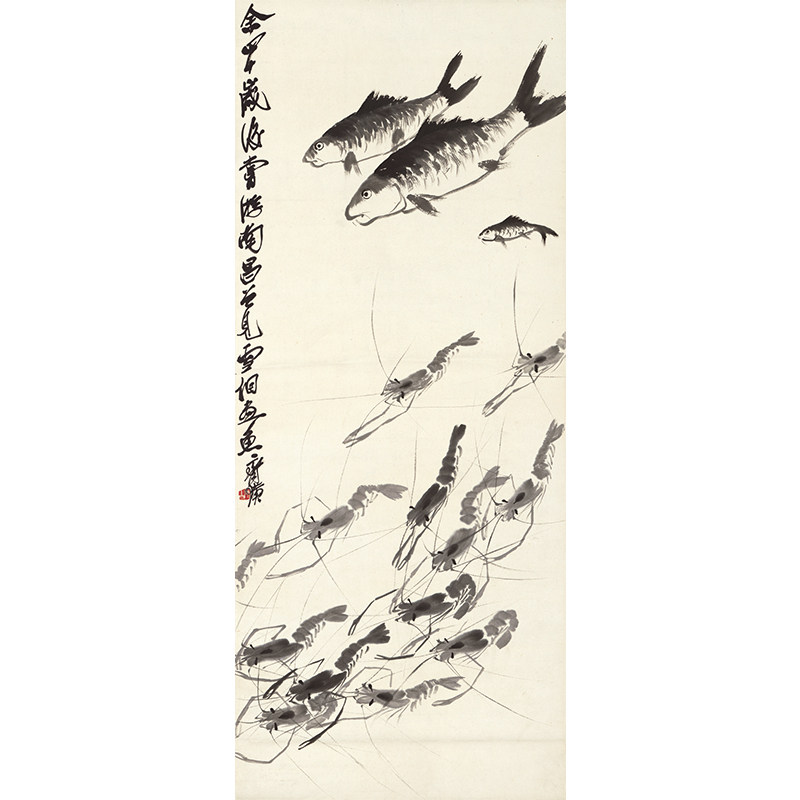齐白石鱼虾欢戏写意画国画艺术微喷古代名画复制品国画