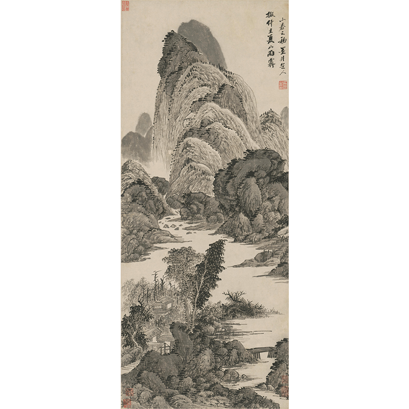 古代名画复制品吴历仿吴镇夏山雨霁图国画山水山水画国画