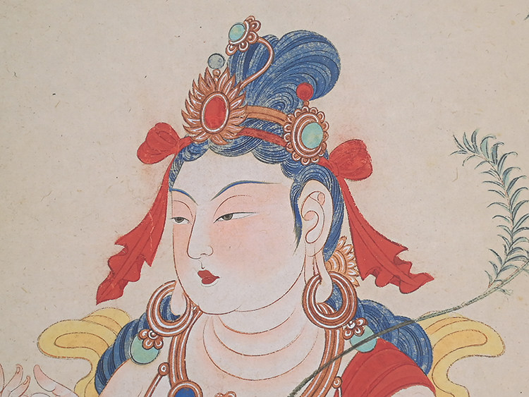 1:1张大千莫高窟观音大士佛像唐卡国画微喷古代名画复制品装饰画