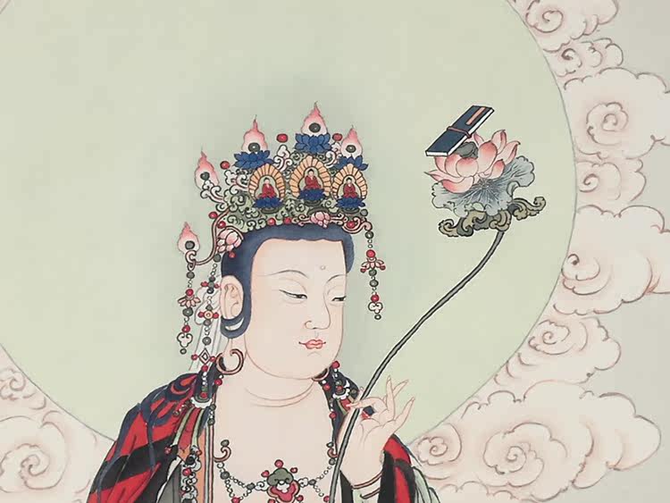 夏荆山观音-9普贤菩萨白象佛像唐卡国画艺术微喷名画复制品装饰画