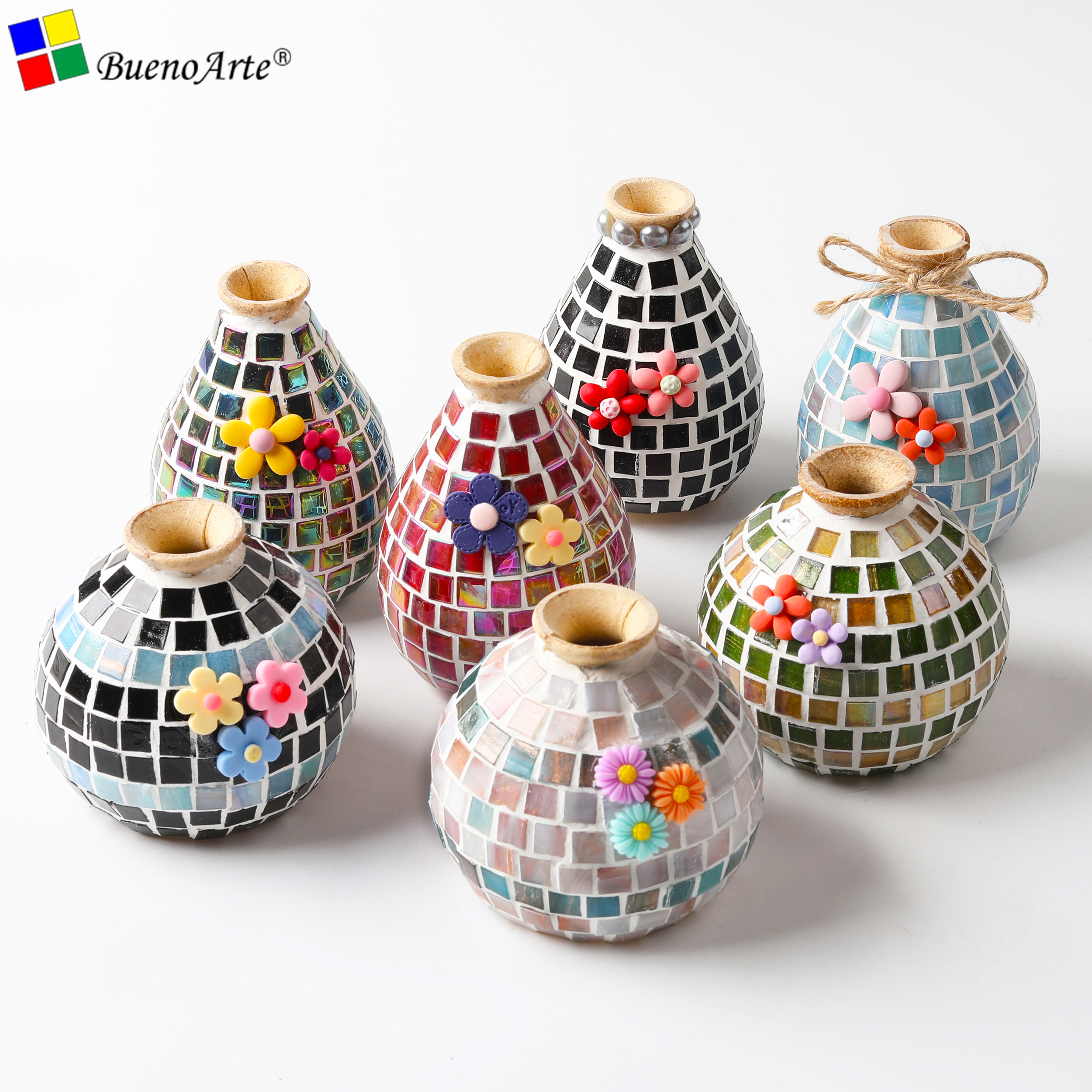 diy儿童小瓶玻璃礼物制作自制粘贴创意马赛克花瓶