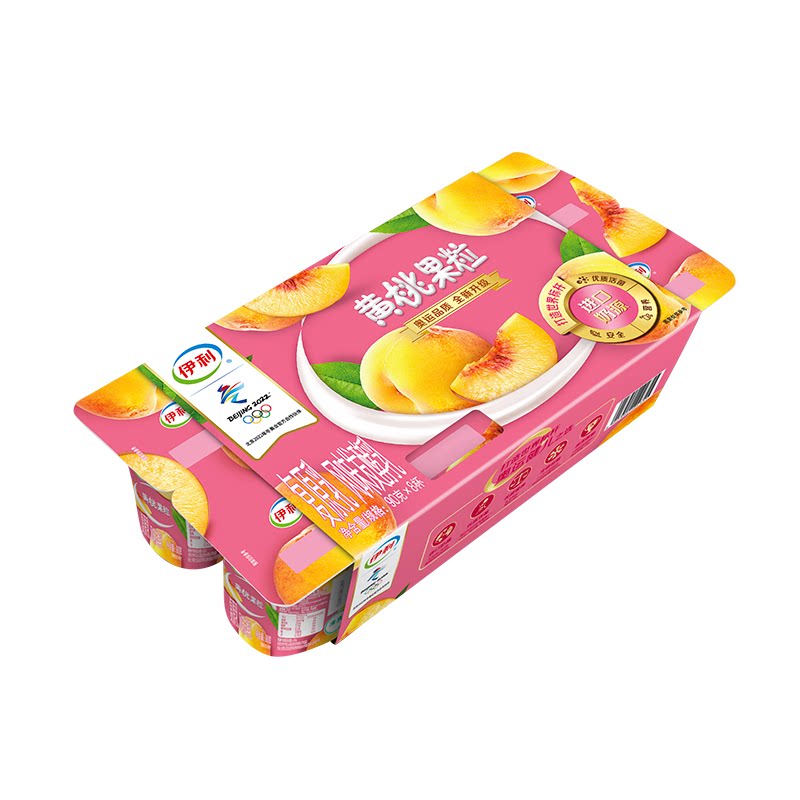 伊利黄桃果粒大果粒风味发酵90克8杯优质奶源低温奶