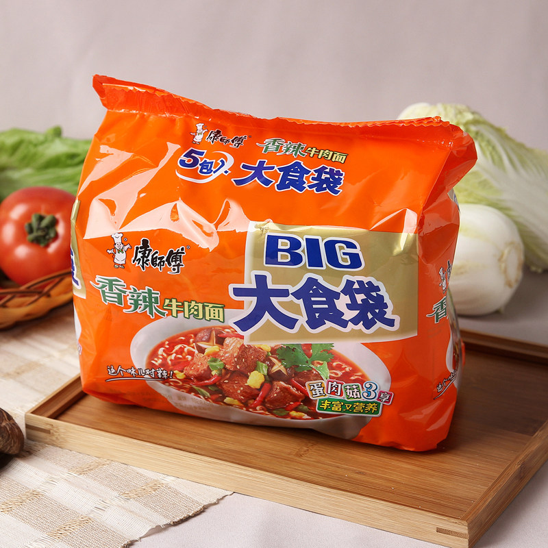 康师傅大食袋方便面五入(香辣牛肉味-mc母婴网