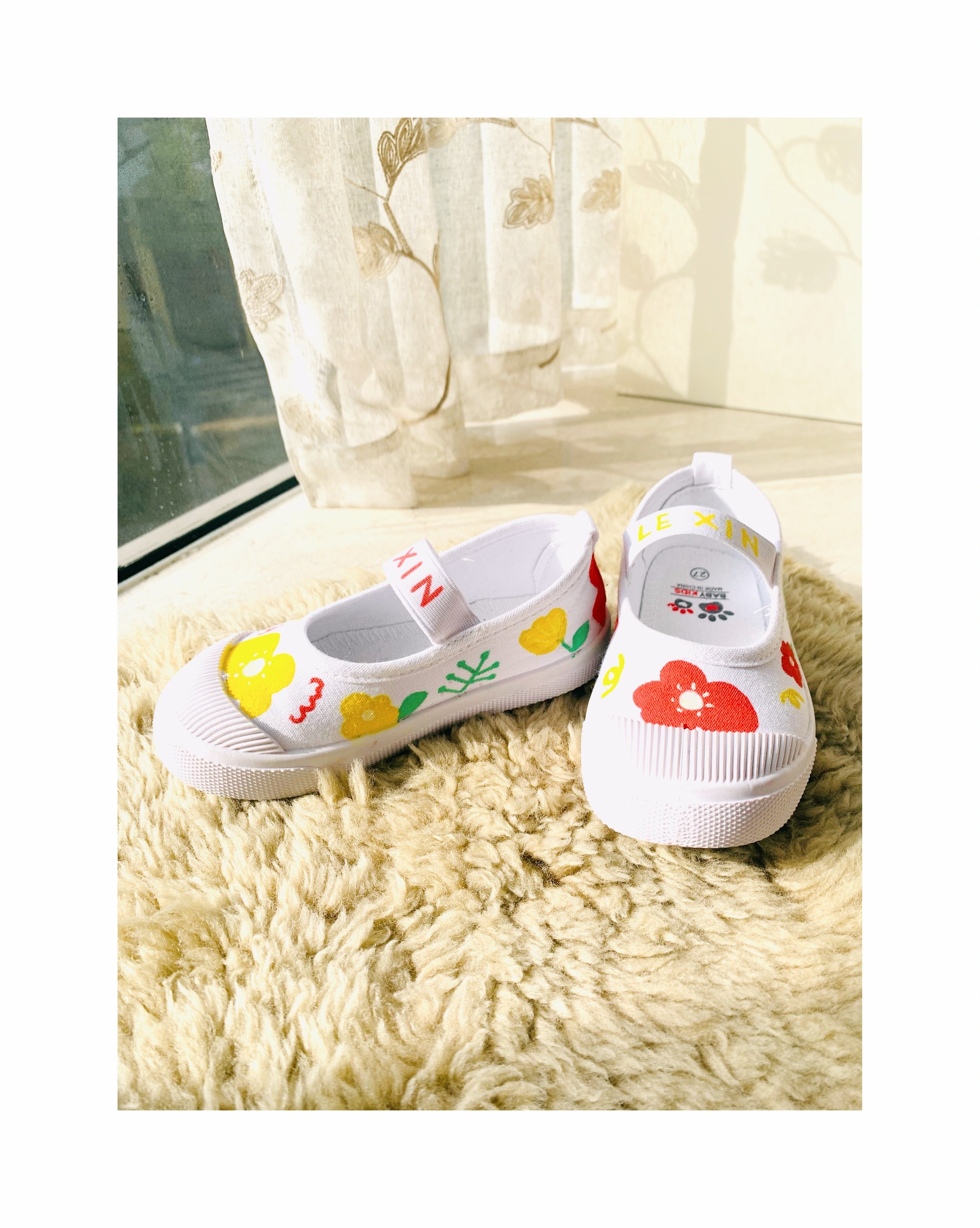 帆布missf手绘可爱清新花纹图案小白鞋丙烯颜料帆布鞋