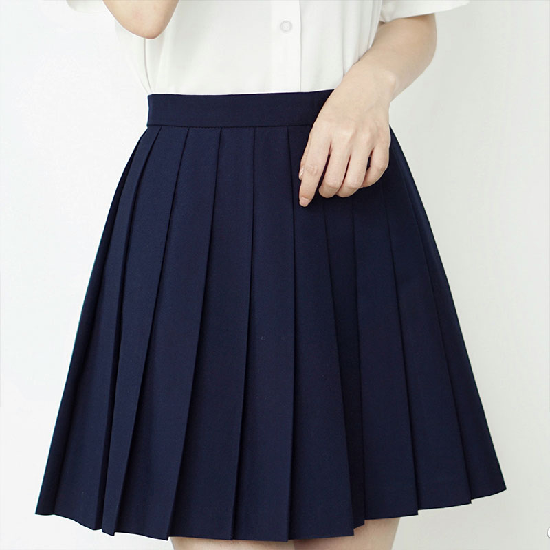 裙子jk制服格裙纯色基础百褶裙绀色中长长裙半身裙