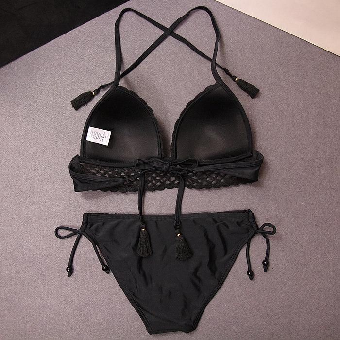 新款蕾丝黑色显瘦三角系带沙滩度假比基尼性感比基尼
