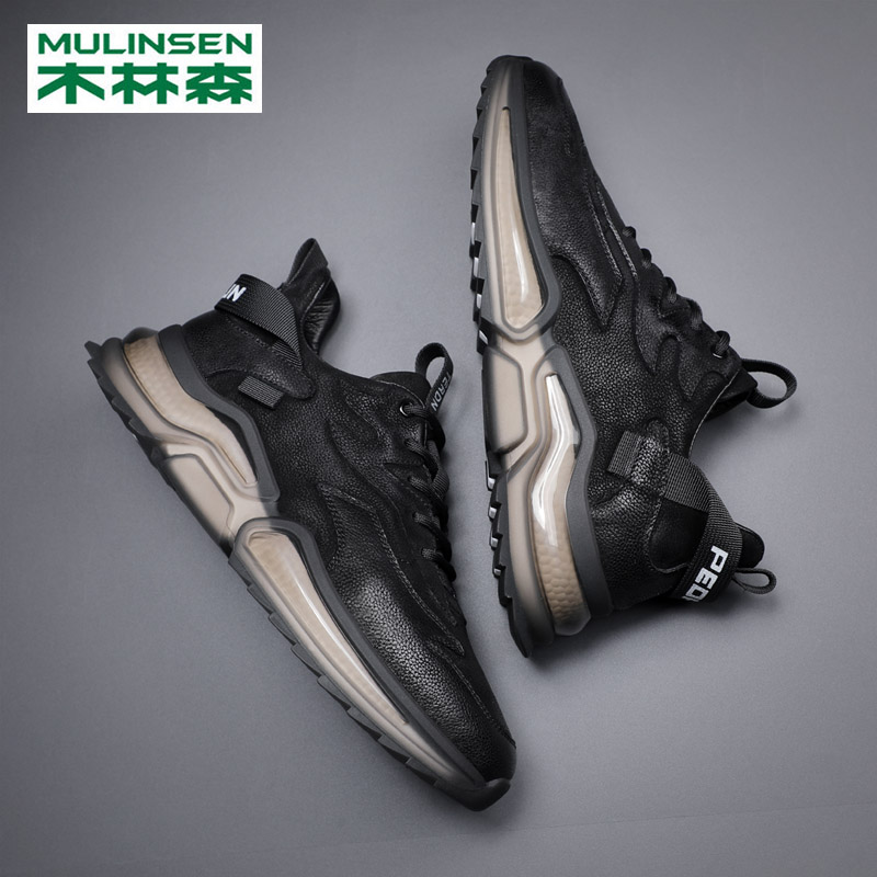 木林森男鞋新款春季2022年潮鞋子软面真皮运动鞋厚底增高休闲皮鞋
