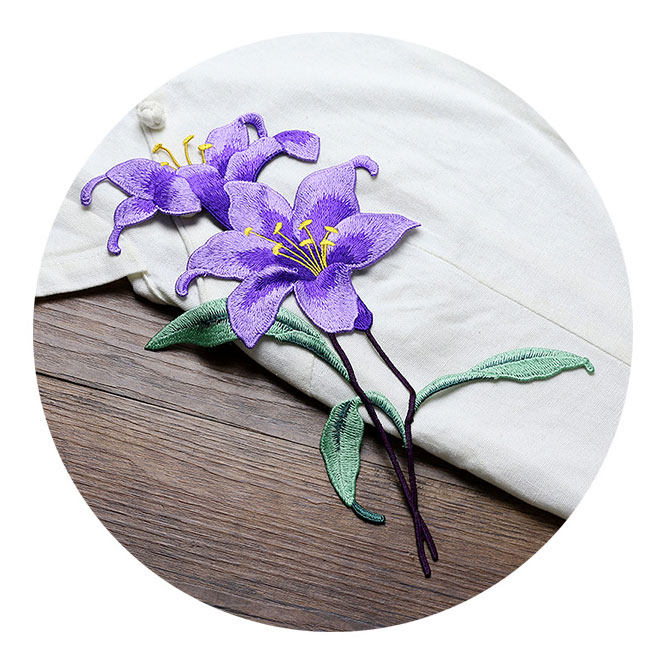 水溶刺绣补丁diy百合花图案名族风衣衣服连衣裙布贴