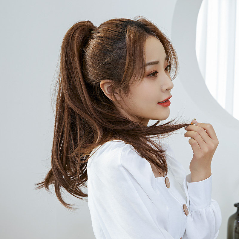 自然艾妃凌乱长直马尾假发女抓夹式长发长卷马尾