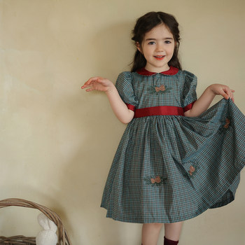 ເດັກ ຍິງ ວັນ ເດືອນ ປີ ເກີດ niche retro plaid Lolita dress ເດັກ ນ້ອຍ summer ແບບ ແຂນ ສັ້ນ Princess dress dress