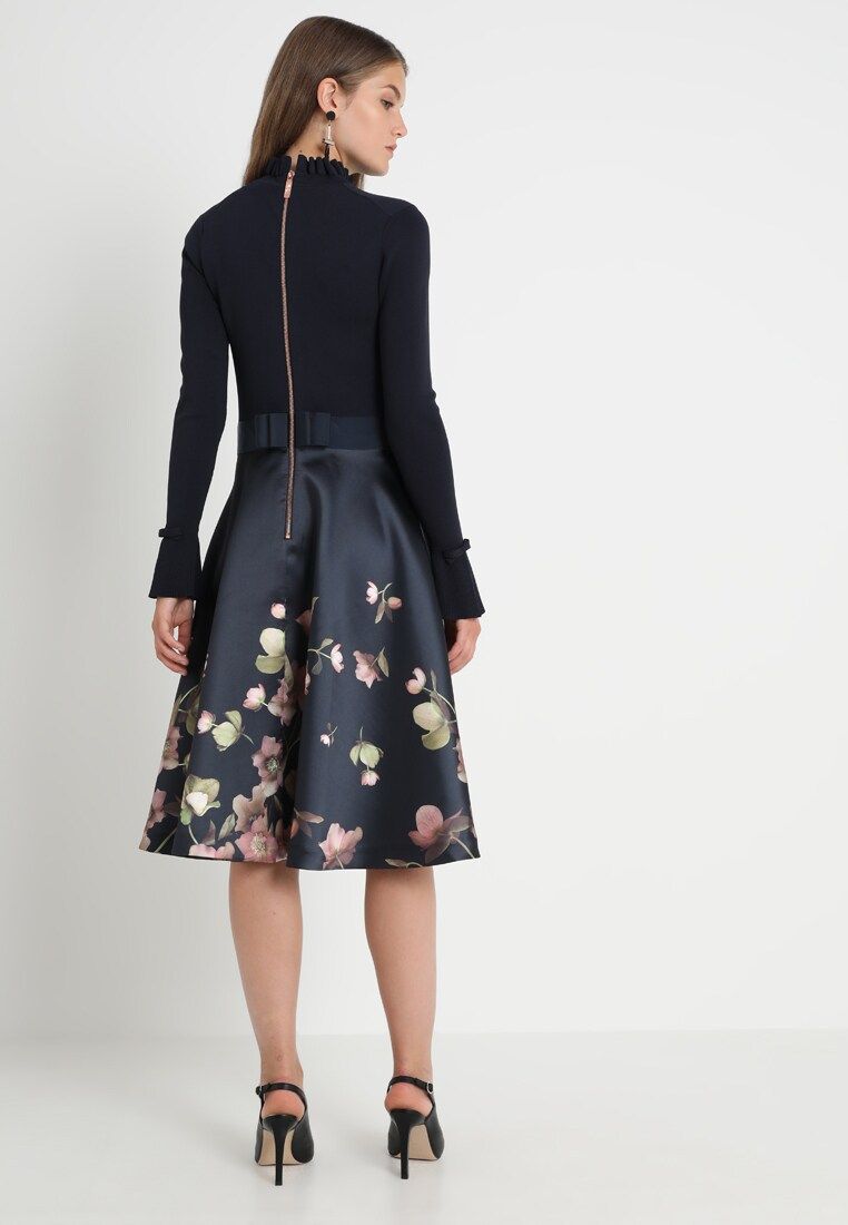 tedbaker长袖礼服连衣裙秋冬针织大摆印花公主连衣裙