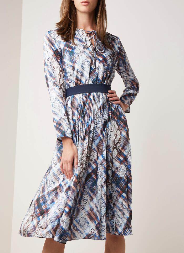 tedbaker连衣裙长袖秋冬新中长中长格纹格子通勤连衣裙