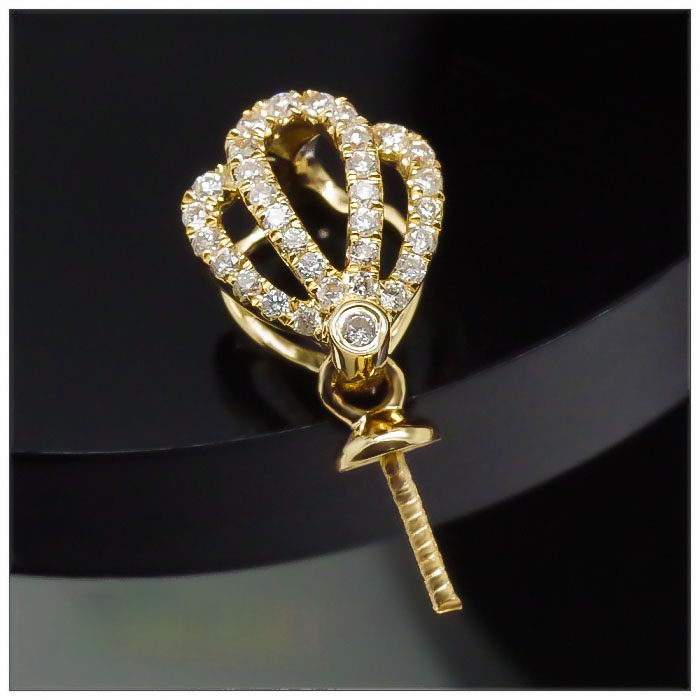 臻怡g18k金镶钻扣头瓜子扣满钻皇冠扣 g750翡翠扣 18k钻石吊坠扣