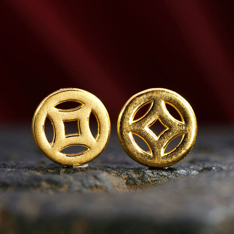 黄金3d硬金足金24k纯金镂空铜钱转运珠串手饰