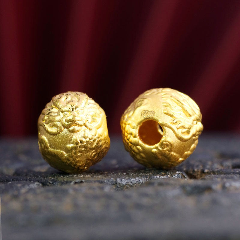 黄金足金龙珠转运纯金珠子串珠3d硬金手链手饰