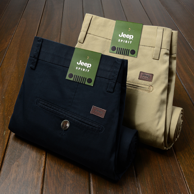 美国JEEP官方正品休闲裤男春夏季薄款宽松直筒高档吉普纯棉长裤子