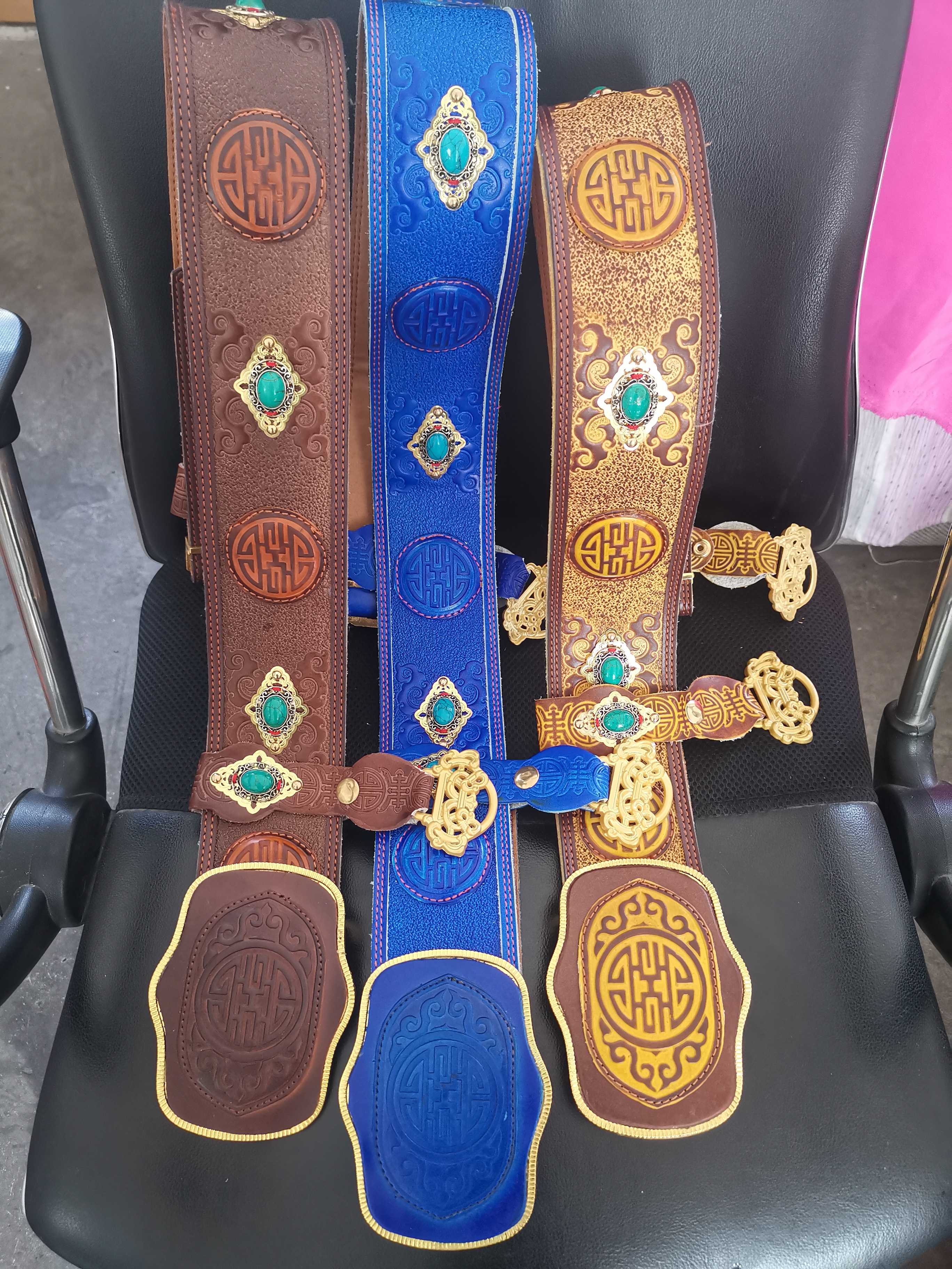 蒙古皮腰带新款民族演出舞蹈装饰腰带手工制作蒙古元素皮腰带男款