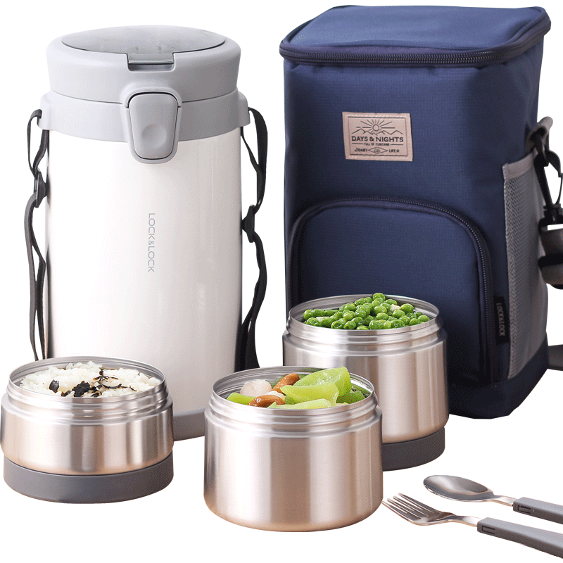 保温乐扣乐扣饭盒学生带汤超长多层便携上班族分隔型饭盒