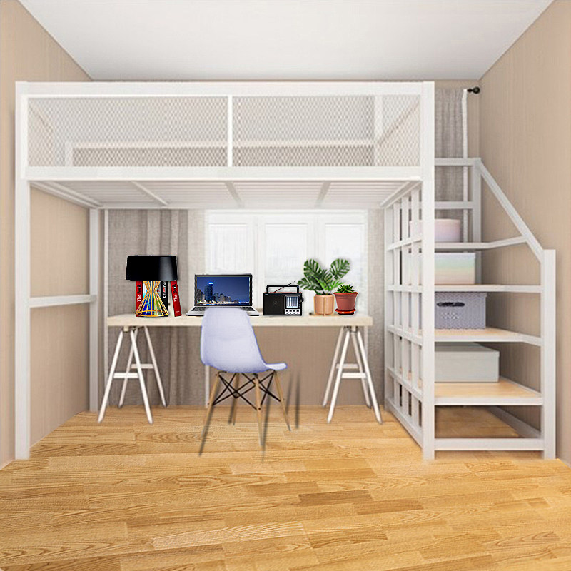 小户户型铁艺高架多功能梯柜床上床下复式二楼铁艺