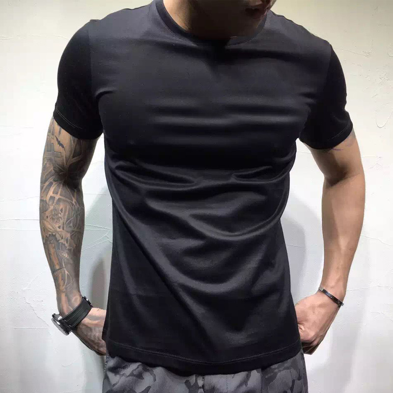 夏季新款潮牌透气纯棉弹力纯色男士圆领修身短袖T恤体恤潮流网红