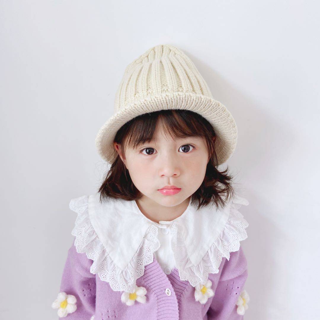 儿童针织帽秋女童纯色盆帽小孩新款冬天奶嘴帽子