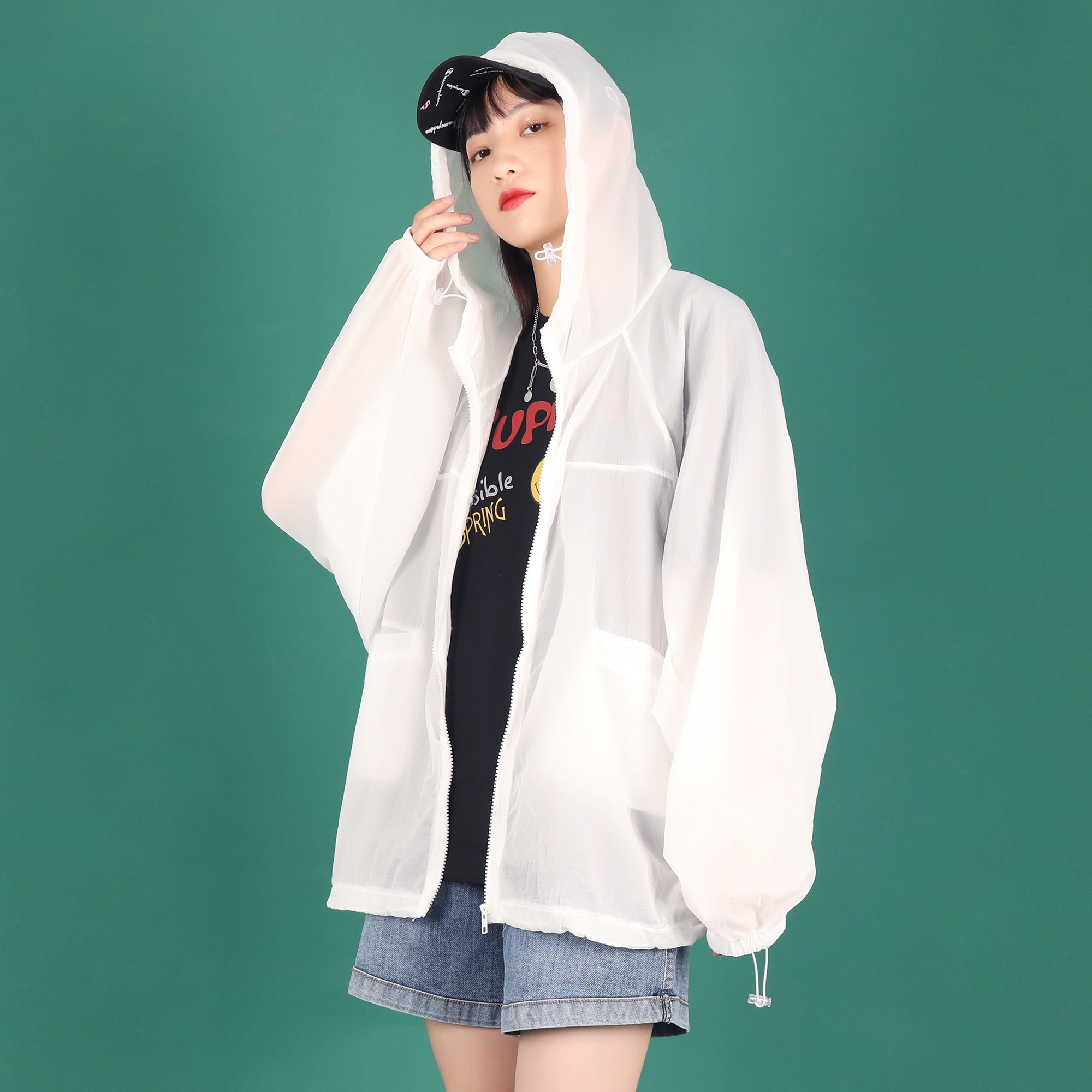 白色防晒衣女夏季新款字母印花宽松百搭休闲短外套