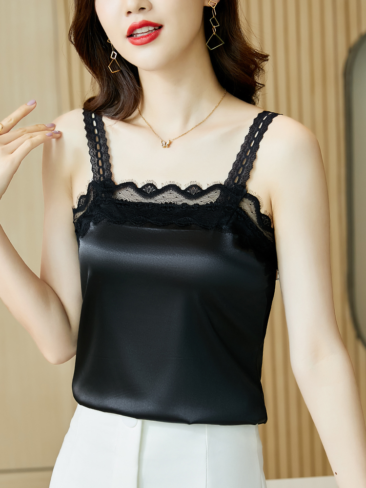 蕾丝吊带背心女内春夏新款绸缎缎面设计小众背心吊带