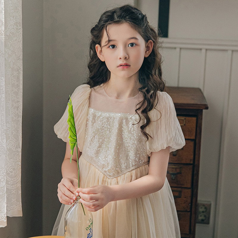 女童连衣裙洋气公主中大童宝宝宝礼服儿童蕾丝连衣裙