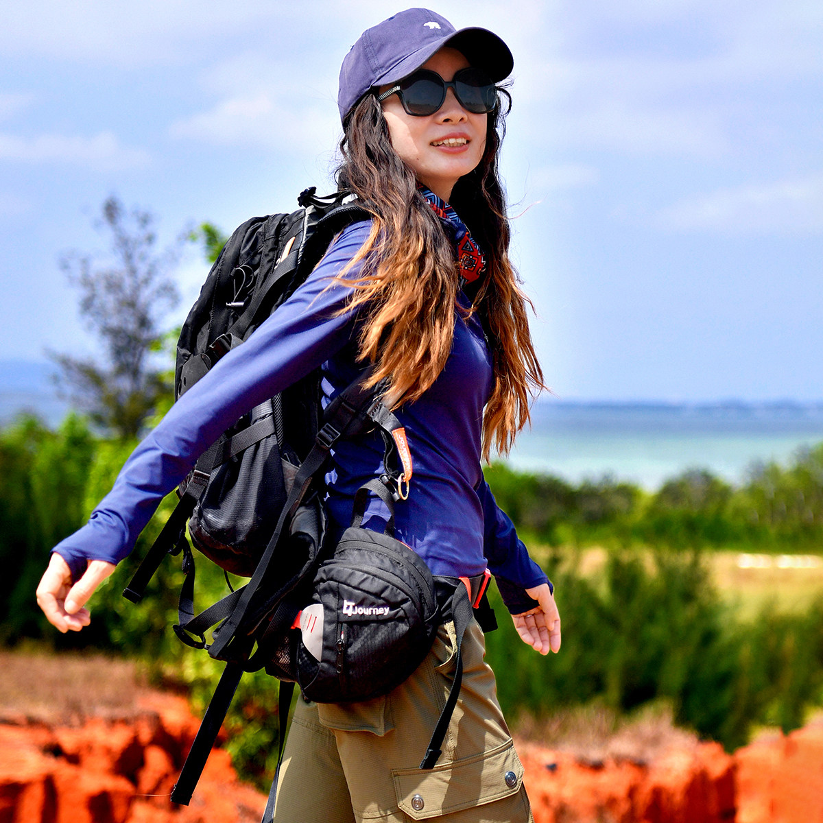 北京森林户外春夏休闲旅行运动长袖立领印花速干t恤