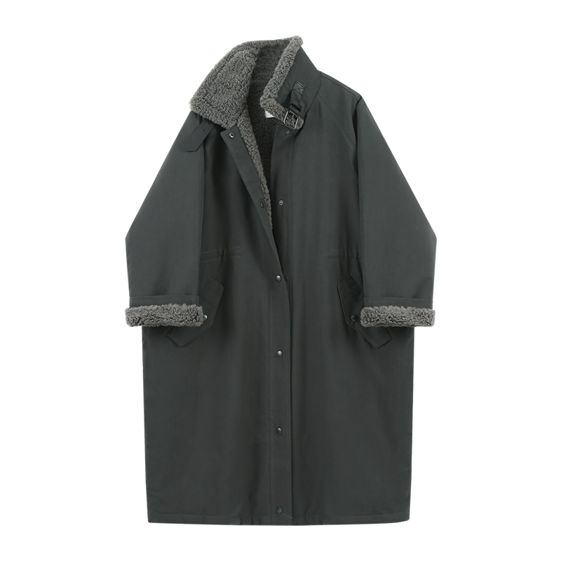 Banana vogue立领长款羊羔毛外套女冬季2021新款宽松休闲加厚大衣